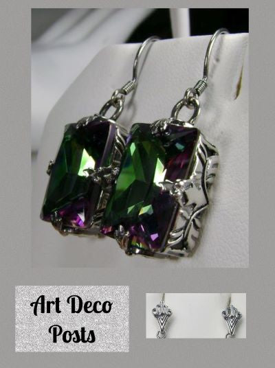 Mystic Topaz Earrings, Art Deco Sterling silver Filigree, Vintage Jewelry, Silver Embrace Jewelry, E15