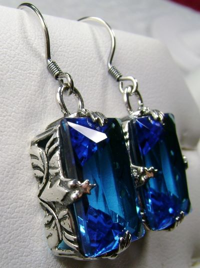 Swiss Blue Topaz Earrings, Art Deco Sterling silver Filigree, Vintage Jewelry, Silver Embrace Jewelry, E15