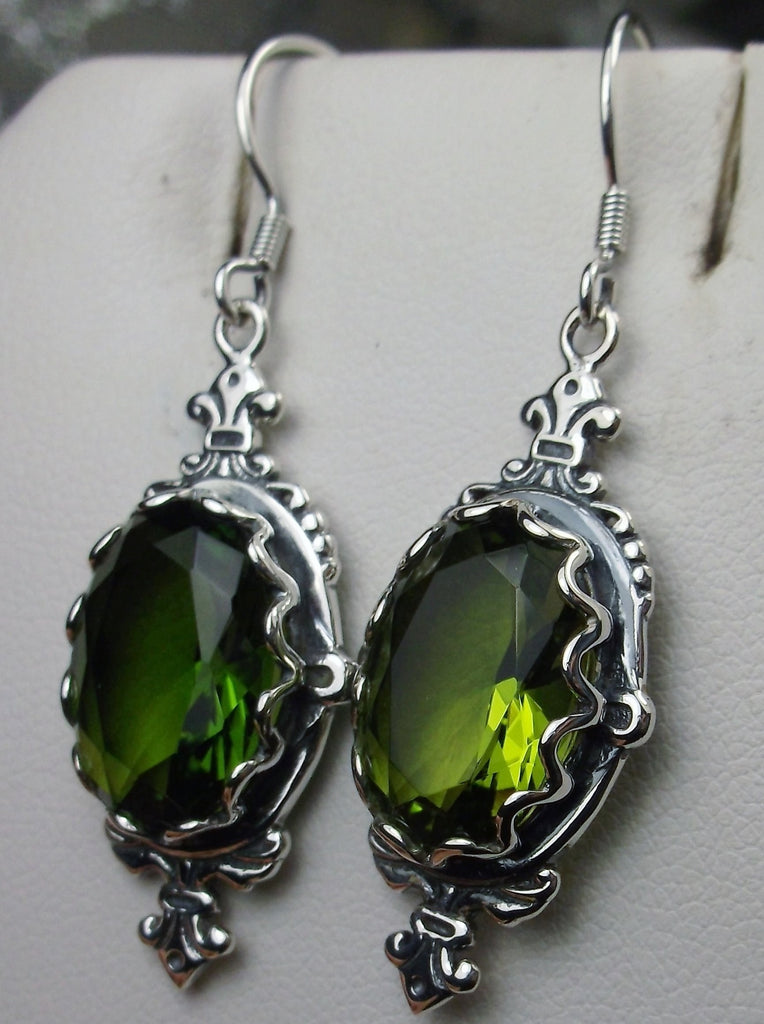 Green Peridot Earrings, Sterling Silver Filigree, Victorian Jewelry, Pin Design P18