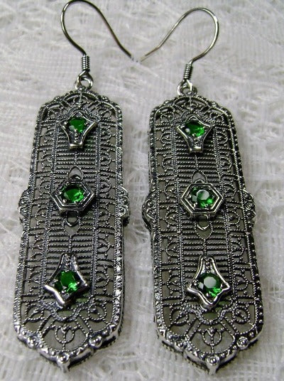 Natural Green Emerald Earrings, 3 Kings, Sterling silver filigree, trinity gem earrings, silver Embrace Jewelry, E197