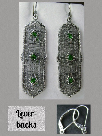 Natural Green Emerald Earrings, 3 Kings, Sterling silver filigree, trinity gem earrings, silver Embrace Jewelry, E197, lever-backs