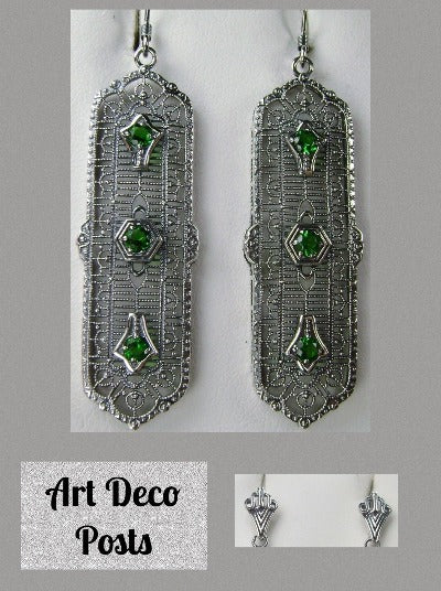 Natural Green Emerald Earrings, 3 Kings, Sterling silver filigree, trinity gem earrings, silver Embrace Jewelry, E197, art deco post backs