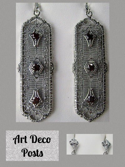 Natural Red Garnet Earrings, 3 Kings, Sterling silver filigree, trinity gem earrings, silver Embrace Jewelry, E197, Deco post backs