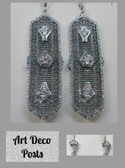 White Cubic Zirconia (CZ) Earrings, 3 Kings, Sterling silver filigree, trinity gem earrings, silver Embrace Jewelry, E197, art deco postbacks