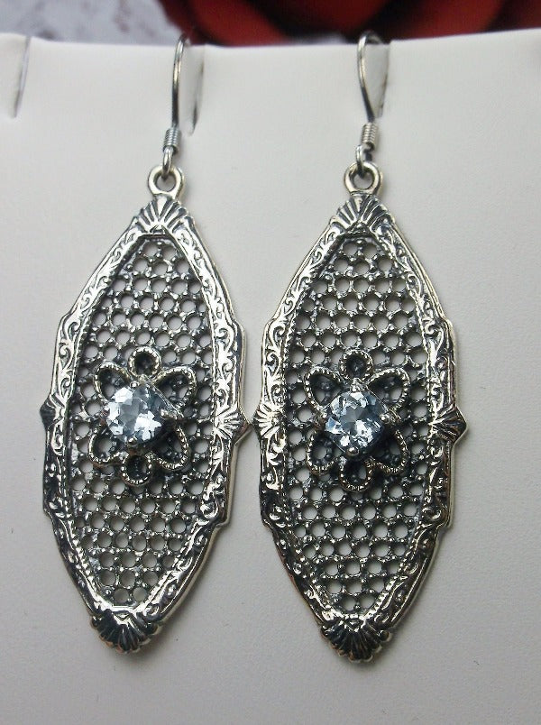 Sky Blue Aquamarine, Flower Star Earrings, Sterling Silver Filigree, Round Gems, Vintage Jewelry, Silver Embrace Jewelry, E20