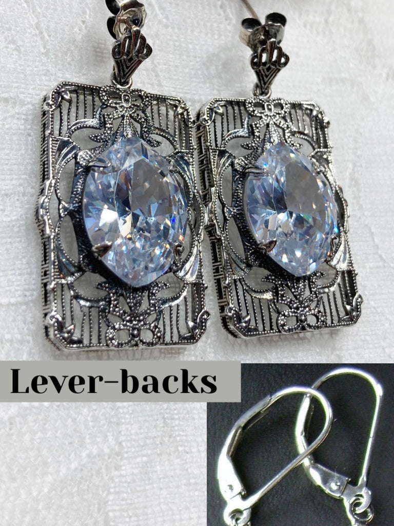 White CZ (Cubic Zirconia) Earrings, Sterling Silver Art deco Filigree, Vintage Jewelry, Silver Embrace Jewelry, Antoinette Earrings, E24