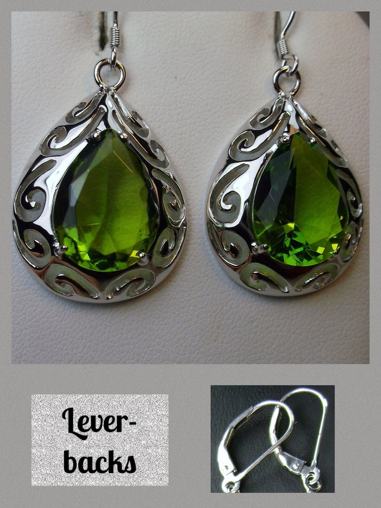 Green Peridot Big Teardrop Earrings, Pear shaped faceted gemstone, Sterling silver Filigree, drop earrings, Silver Embrace Jewelry, E28 Big Tear Earrings - levers