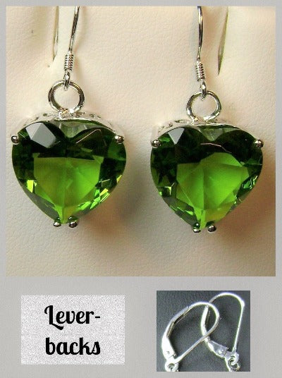 Green Peridot Earrings, Heart Earrings, Sterling Silver Filigree Jewelry, Vintage Jewelry, Silver Embrace Jewelry, E38