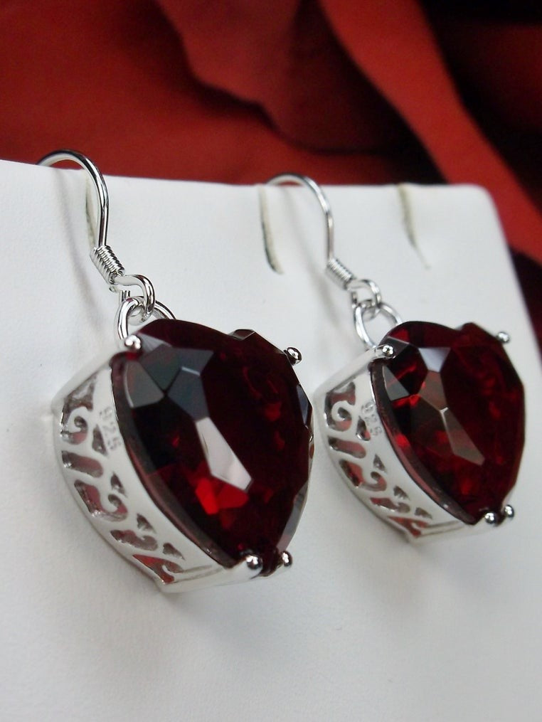 Red Garnet Earrings, Heart Earrings, Sterling Silver Filigree Jewelry, Vintage Jewelry, Silver Embrace Jewelry