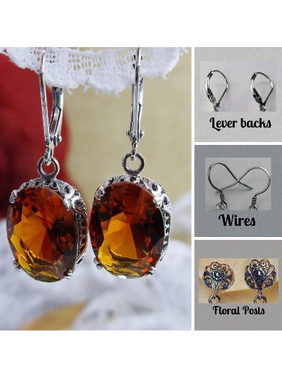 Orange Cognac Citrine  Earrings, Sterling Silver Filigree, Edwardian Jewelry, Vintage Jewelry, Silver Embrace Jewelry, E70