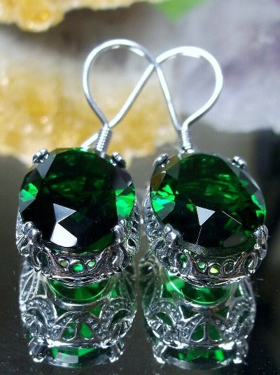 Green Emerald  Earrings, Sterling Silver Filigree, Edwardian Jewelry, Vintage Jewelry, Silver Embrace Jewelry, E70