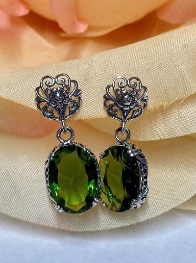 Green Peridot Earrings, Sterling Silver Filigree, Edwardian Jewelry, Vintage Jewelry, Silver Embrace Jewelry, E70