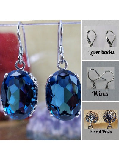 London Blue Topaz  Earrings, Sterling Silver Filigree, Edwardian Jewelry, Vintage Jewelry, Silver Embrace Jewelry, E70