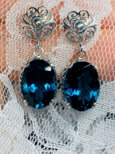 Natural London Blue Earrings, Sterling Silver Filigree, Edwardian Jewelry, Vintage Jewelry, Silver Embrace Jewelry, E70