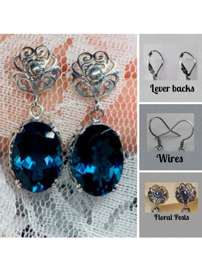Natural London Blue Topaz  Earrings, Sterling Silver Filigree, Edwardian Jewelry, Vintage Jewelry, Silver Embrace Jewelry, E70