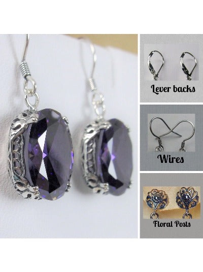 Natural Purple Amethyst  Earrings, Sterling Silver Filigree, Edwardian Jewelry, Vintage Jewelry, Silver Embrace Jewelry, E70