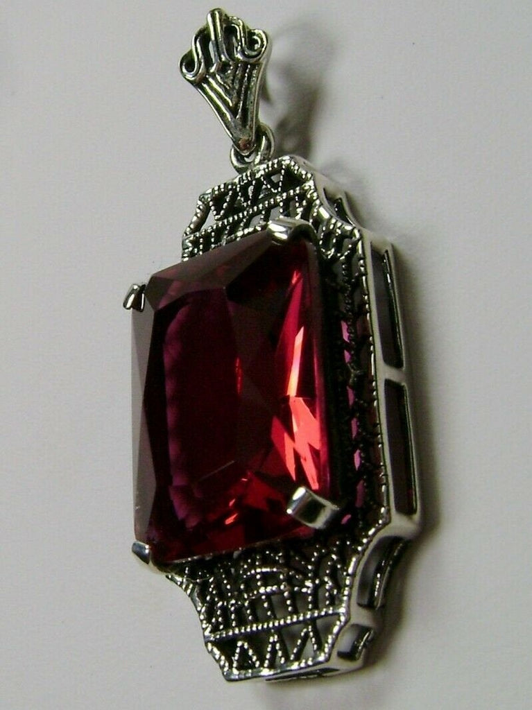 Red Ruby Pendant, sterling silver filigree, 1930s Vintage style jewelry, Silver Embrace Jewelry P13