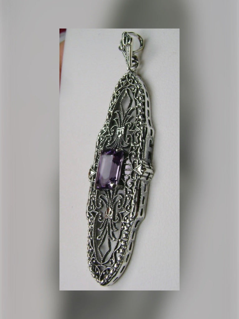 Natural Purple Amethyst Pendant, Pineapple design, Sterling silver Filigree, antique vintage reproduction jewelry, P3