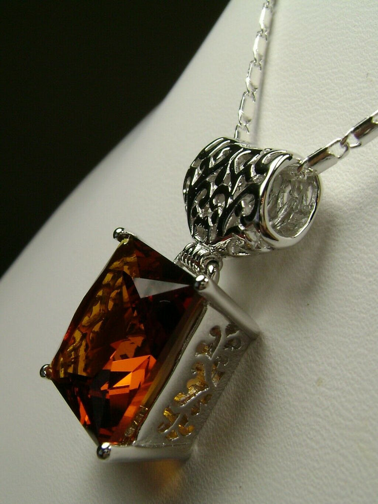 Orange Citrine Square Pendant, Sterling Silver Art Deco Jewelry, Vintage style, Necklace, P45