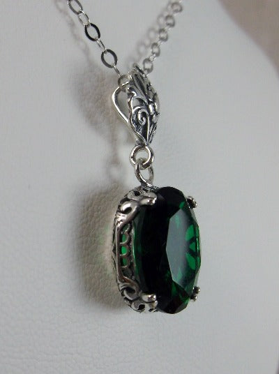 Green Emerald Pendant, Sterling Silver Floral Filigree, Edwardian Jewelry, Vintage Jewelry, Silver Embrace Jewelry, P70