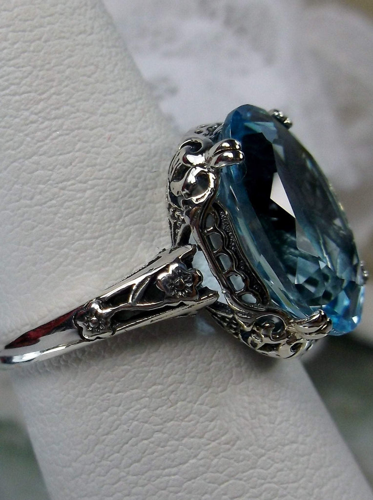 Natural Sky Blue Topaz Ring, 6 carat natural topaz oval faceted gemstone, Sterling Silver floral Filigree, Edward design #D70
