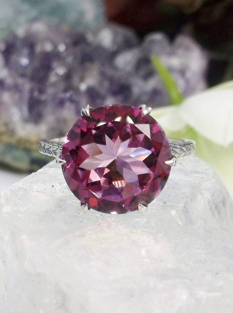 Pink Topaz Ring, Natural gemstone, classic solitaire, Victorian sterling silver filigree