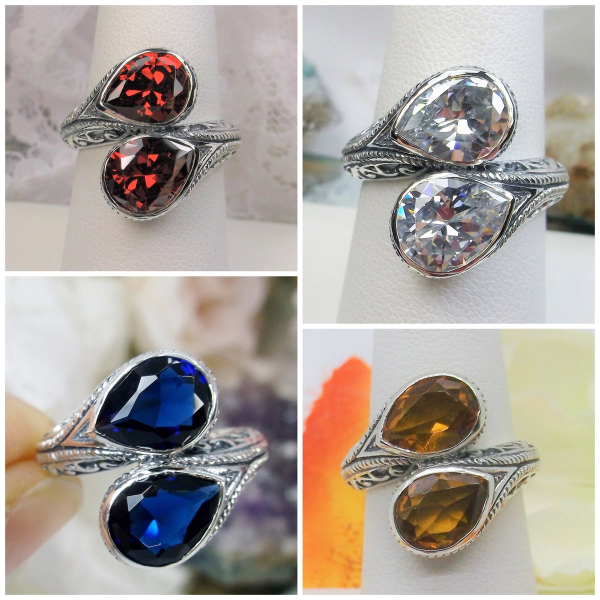 Teardrop Swirl Snake Eye Rings – Silver Embrace