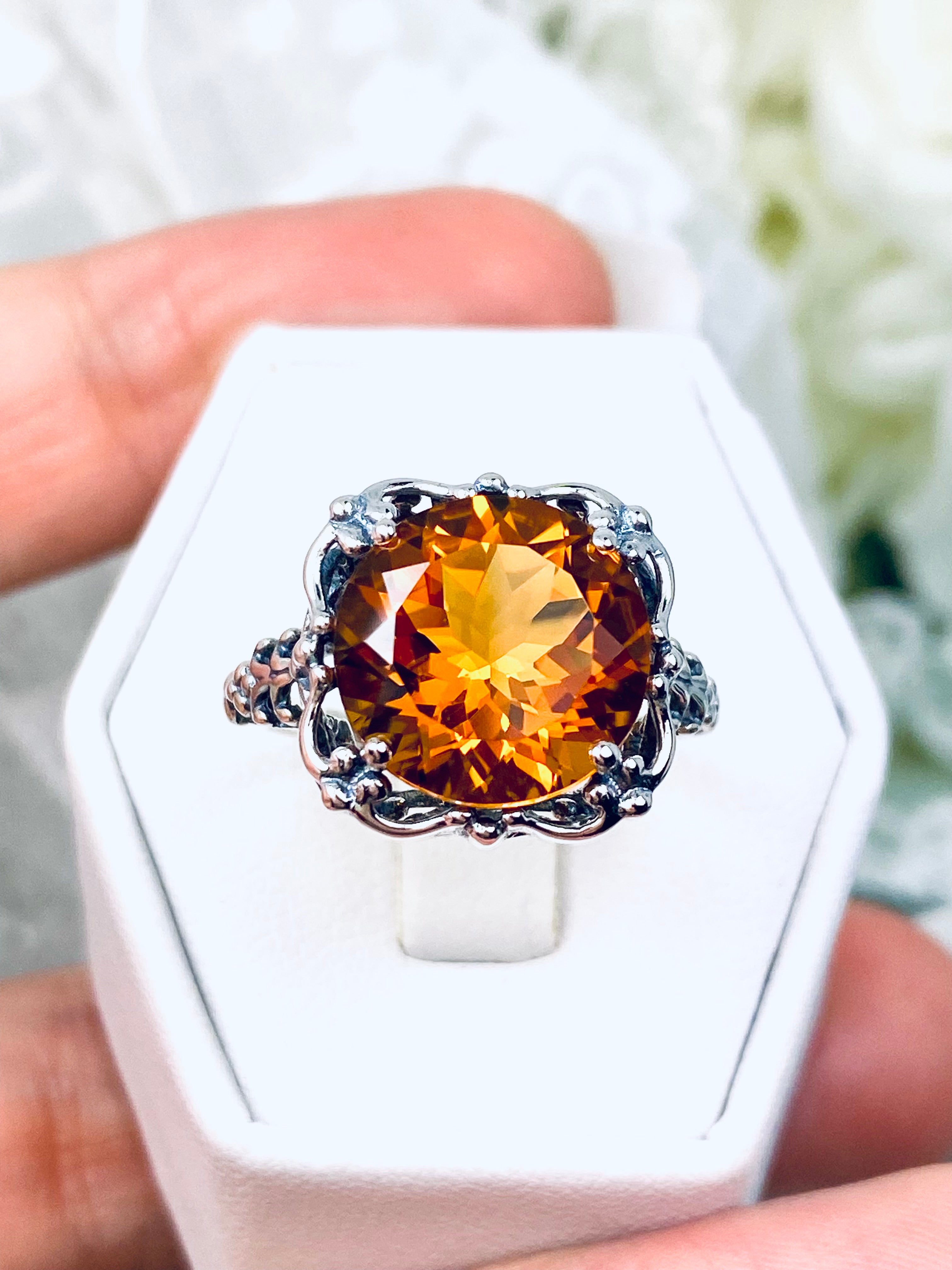 Natural Citrine Ring, Madeira Orange Gemstone Victorian Style