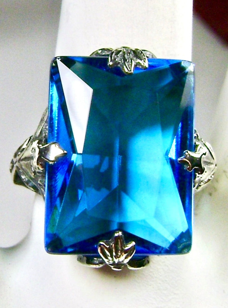 Swiss Blue Topaz Ring, Rectangle Art Deco Set, D15