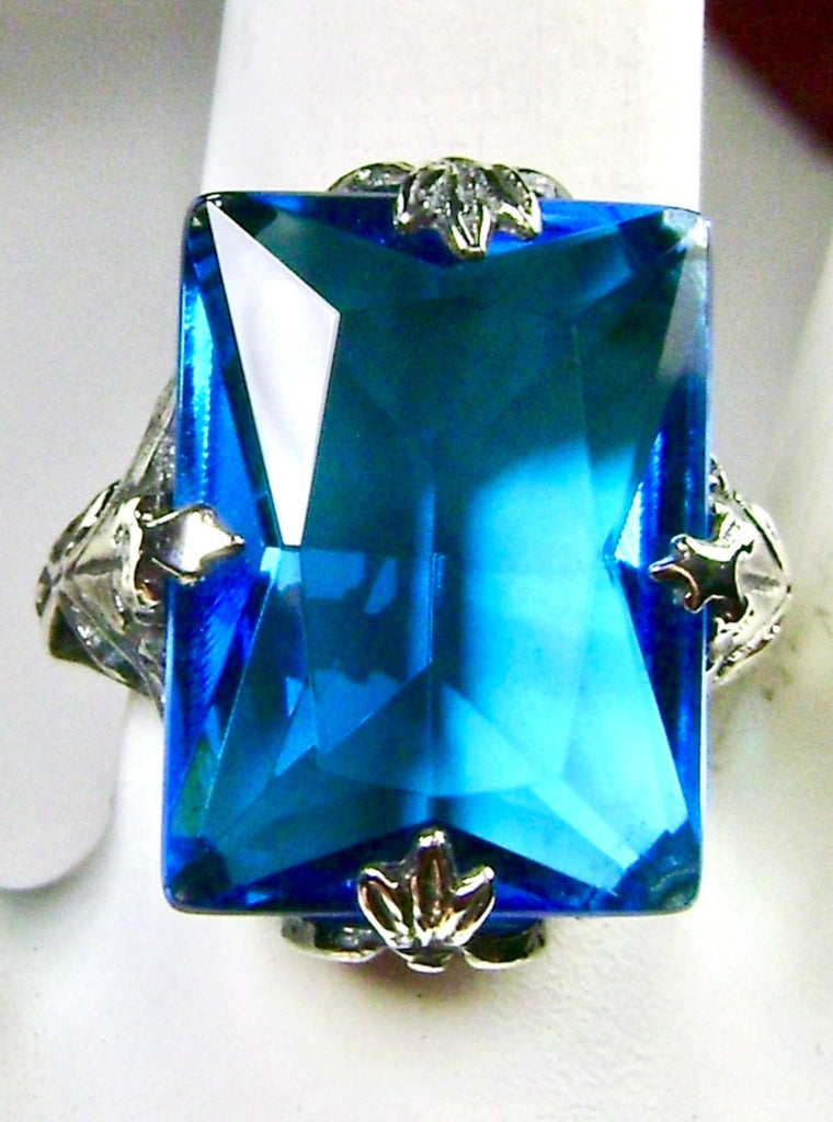 Swiss Blue Topaz Ring, Rectangle Art Deco Jewelry, Vintage style, Silver Embrace Jewelry, D15