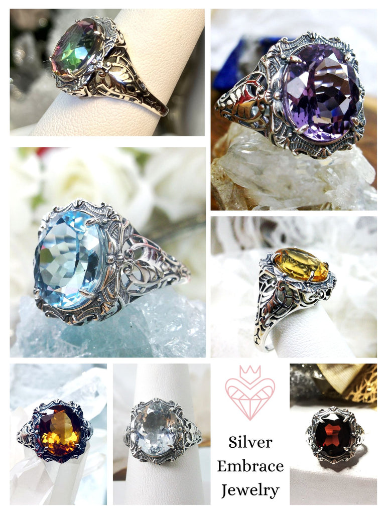 Natural Gemstone Choice, Beauty Ring, Oval Art Nouveau Ring, Sterling silver Filigree, Silver Embrace Jewelry, D229