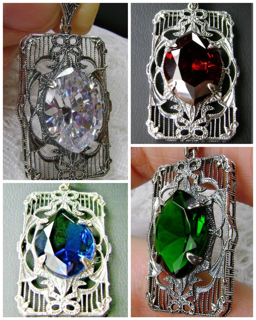 Antoinette Pendant, Art Deco Sterling silver Filigree, Vintage Jewelry, Silver Embrace Jewelry, P24