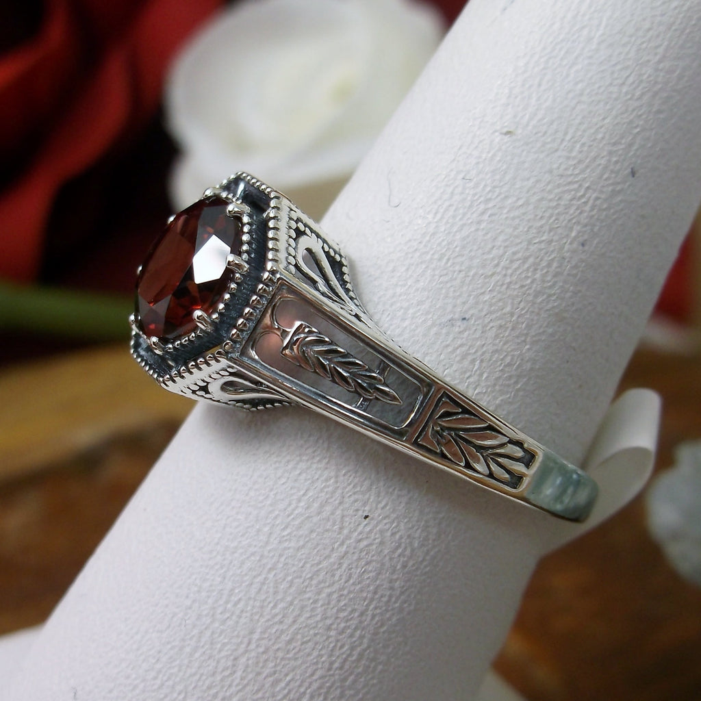 Garnet CZ Ring, Eiffel design, Art Deco Jewelry, Sterling silver Filigree, Silver Embrace Jewelry, #D240
