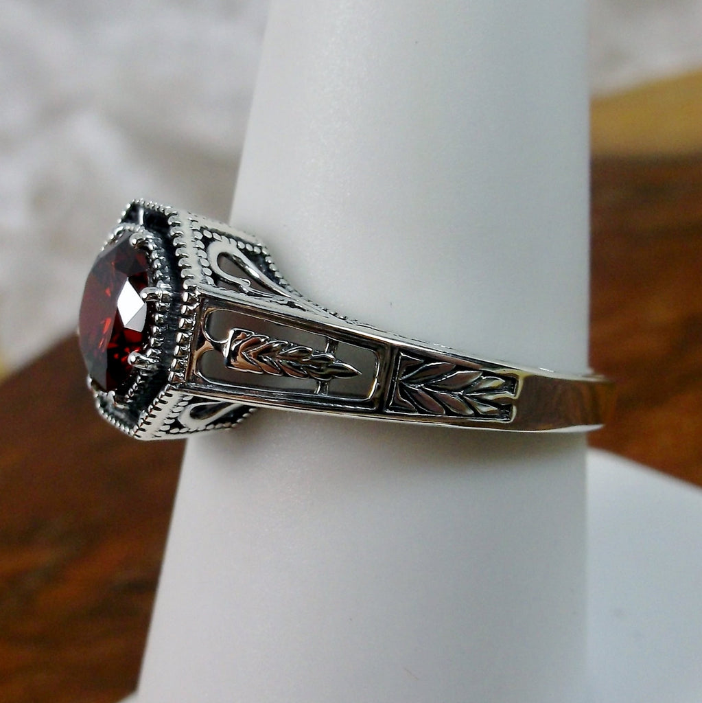 Garnet CZ Ring, Eiffel design, Art Deco Jewelry, Sterling silver Filigree, Silver Embrace Jewelry, #D240