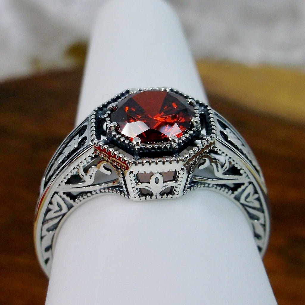 Garnet CZ Ring, Eiffel design, Art Deco Jewelry, Sterling silver Filigree, Silver Embrace Jewelry, #D240