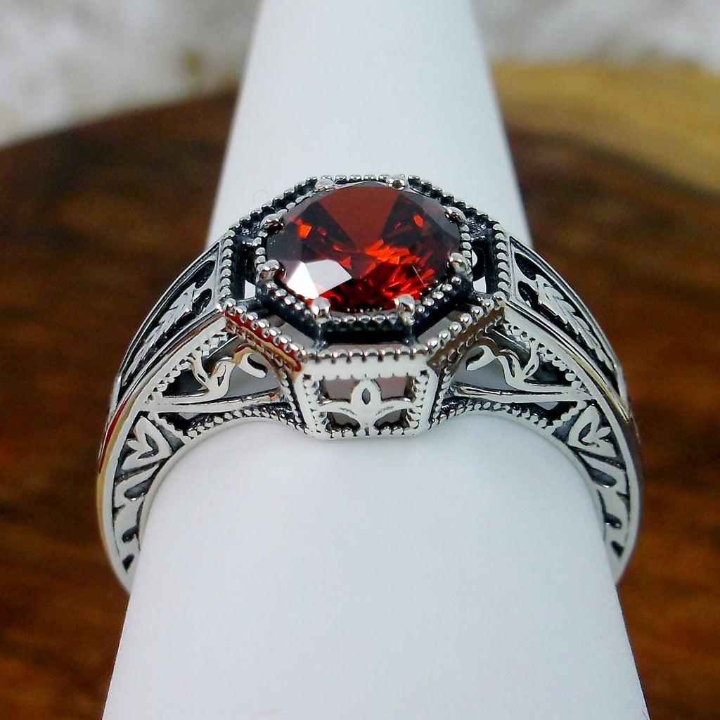 Garnet CZ Ring, Eiffel design, Art Deco Jewelry, Sterling silver Filigree, Silver Embrace Jewelry, #D240