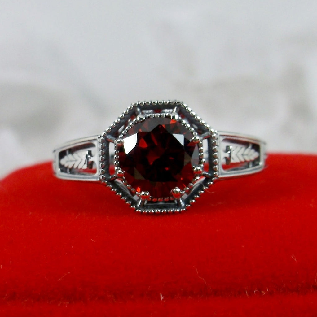 Garnet CZ Ring, Eiffel design, Art Deco Jewelry, Sterling silver Filigree, Silver Embrace Jewelry, #D240