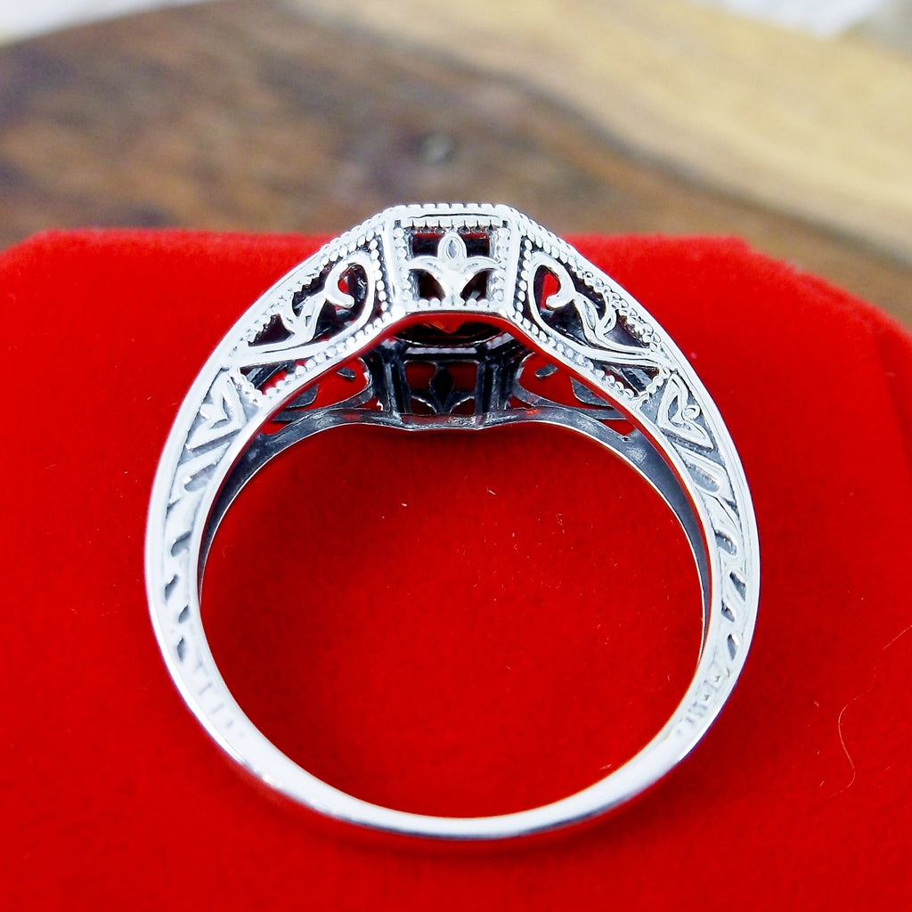 Garnet CZ Ring, Eiffel design, Art Deco Jewelry, Sterling silver Filigree, Silver Embrace Jewelry, #D240