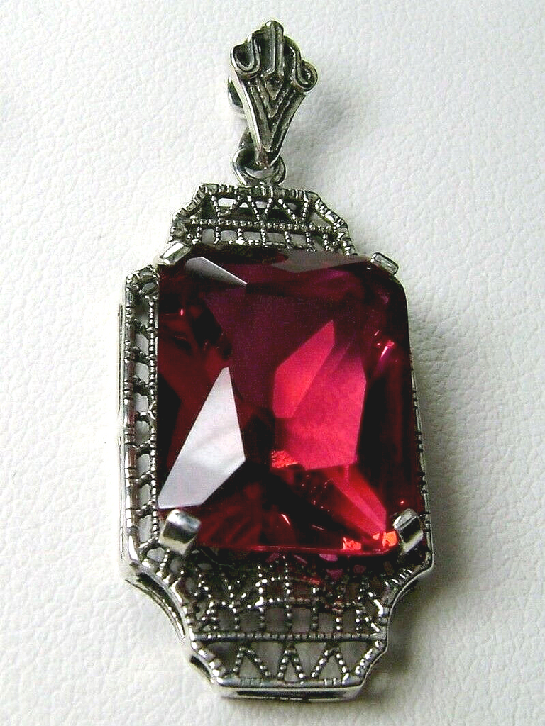 Red Ruby Pendant, sterling silver filigree, 1930s Vintage style jewelry, Silver Embrace Jewelry P13