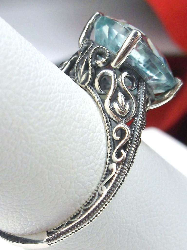 Natural Aquamarine Ring, Sterling Silver Filigree Jewelry, Swan design, Silver Embrace Jewelry