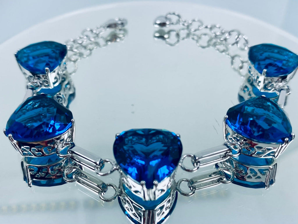 London Blue Topaz Heart Gems, Heart Bracelet, Victorian Jewelry, Vintage-style bracelet, Silver Embrace Jewelry, B38