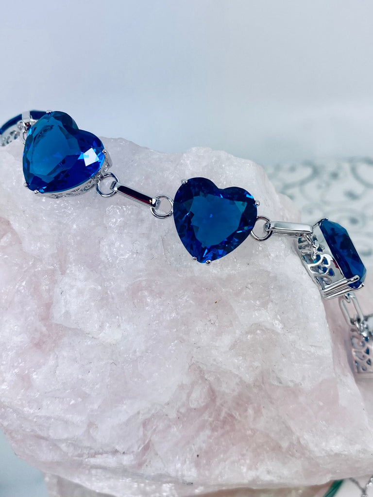 London Blue Topaz Heart Gems, Heart Bracelet, Victorian Jewelry, Vintage-style bracelet, Silver Embrace Jewelry, B38