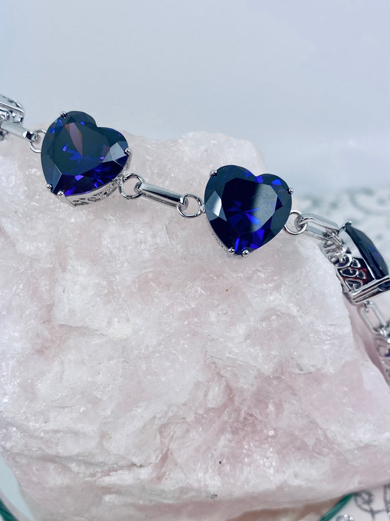 Purple Amethyst CZ Heart Gems, Heart Bracelet, Victorian Jewelry, Vintage-style bracelet, Silver Embrace Jewelry, B38