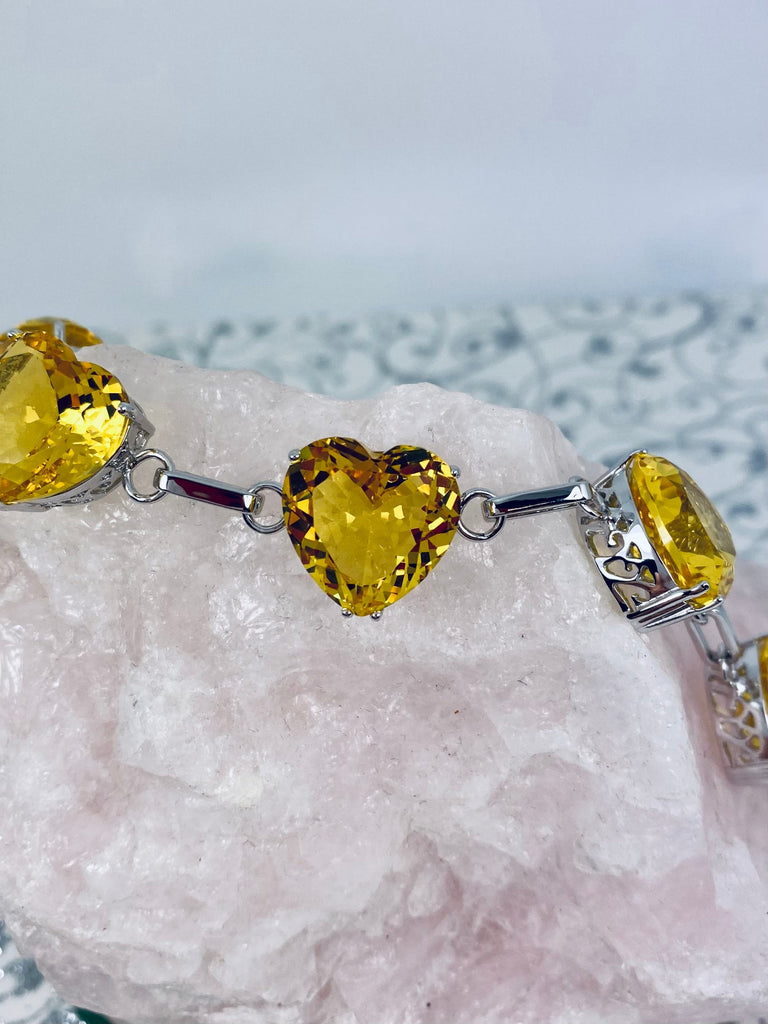Yellow Citrine Heart Gems, Heart Bracelet, Victorian Jewelry, Vintage-style bracelet, Silver Embrace Jewelry, B38