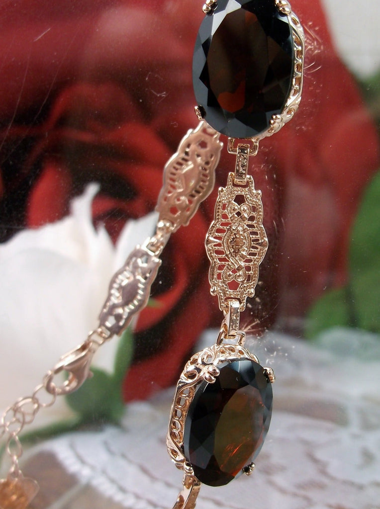Natural Red Garnet Bracelet, Rose Gold plated Sterling Silver Jewelry, Edward Design, B70, Silver Embrace Jewelry