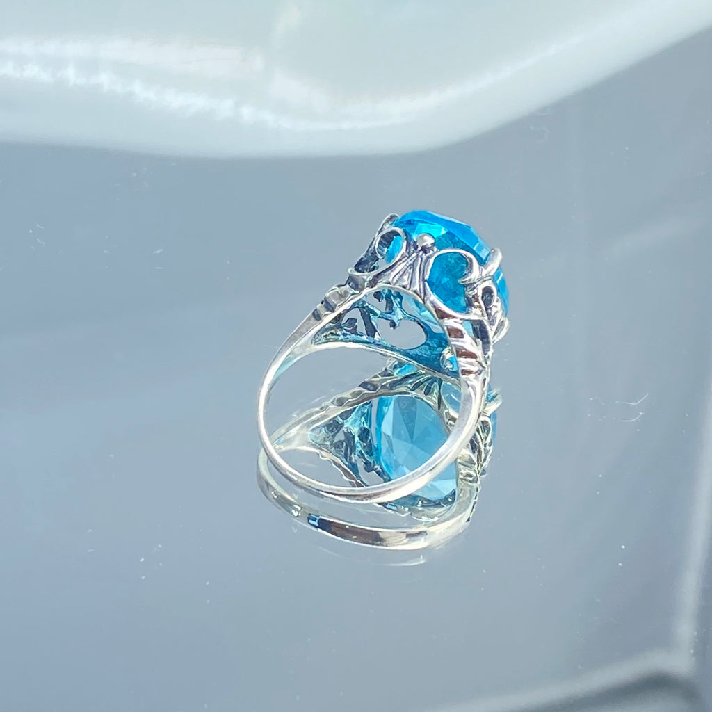 Aquamarine Ring, Sky Blue Ring, Oval Gemstone, Dramatic Swirls, Sterling silver filigree, Silver embrace Jewelry, D10 , OK Ring