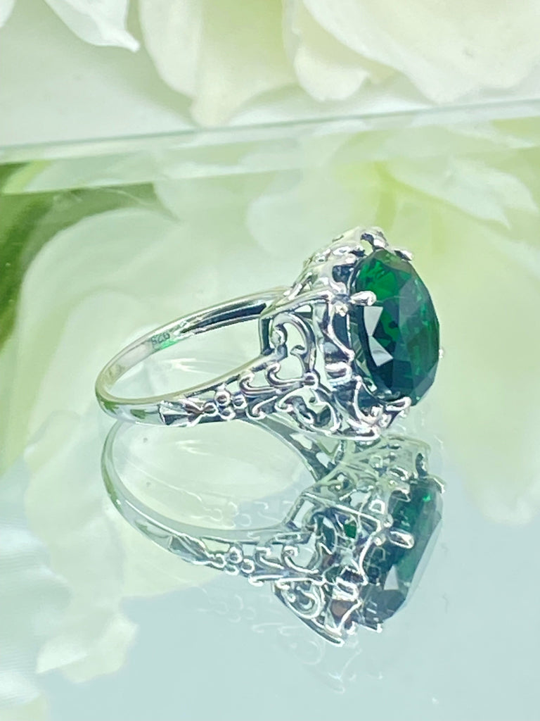 Green Emerald Ring, Speechless Design #D103, Sterling Silver Filigree, Vintage Jewelry, Silver Embrace Jewelry