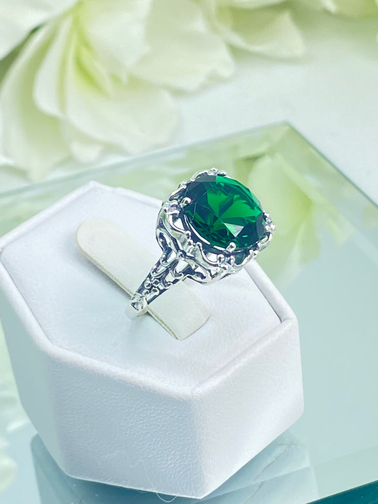Green Emerald Ring, Speechless Design #D103, Sterling Silver Filigree, Vintage Jewelry, Silver Embrace Jewelry