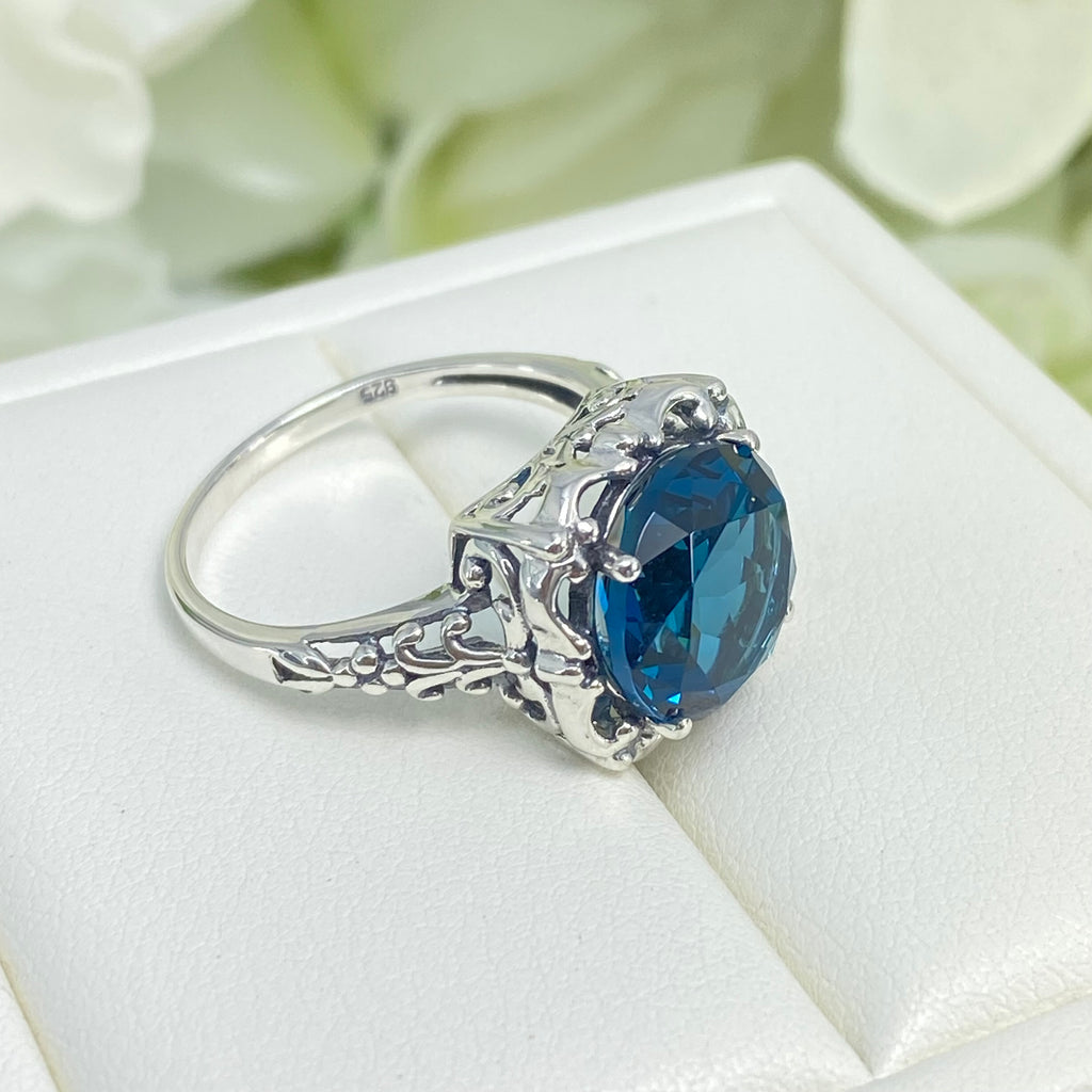  London Blue Topaz Ring, Speechless Design #D103, Sterling Silver Filigree, Vintage Jewelry, Silver Embrace Jewelry