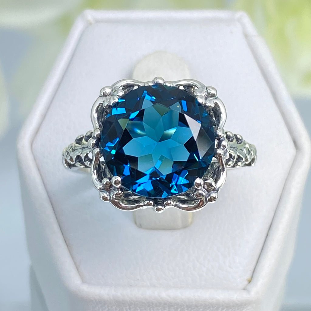  London Blue Topaz Ring, Speechless Design #D103, Sterling Silver Filigree, Vintage Jewelry, Silver Embrace Jewelry